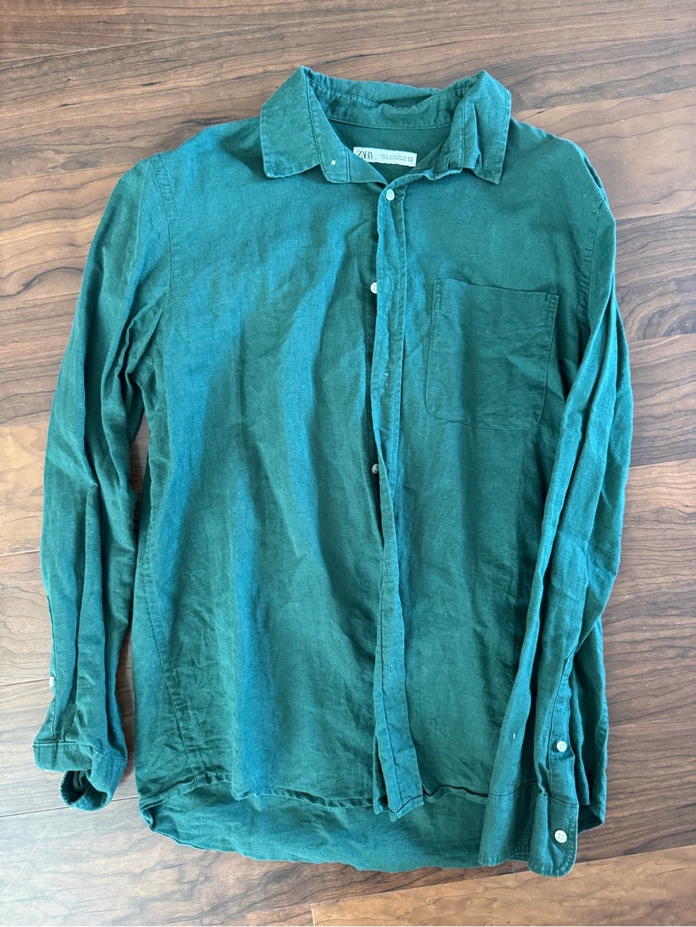 Zara Men's Button-Down Shirt Green